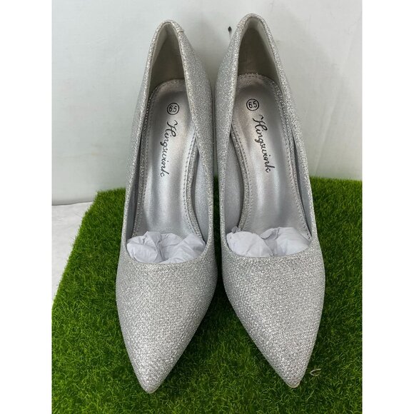 NEW Silver Sparkle Stiletto Heels Womens Pointed Toe Size 6.5 - Picture 2 of 7